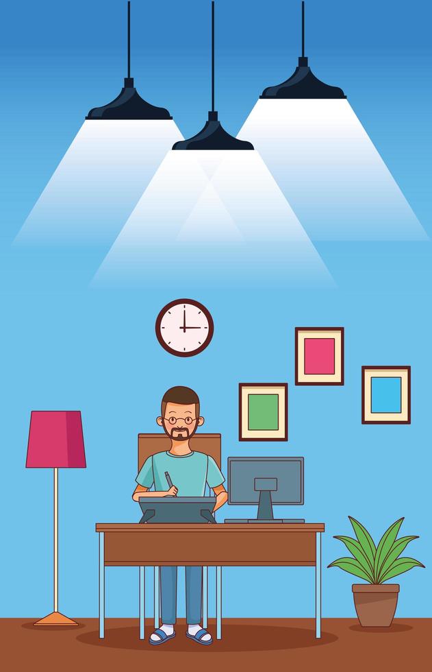 Man In Home Office 1255712 Vector Art At Vecteezy