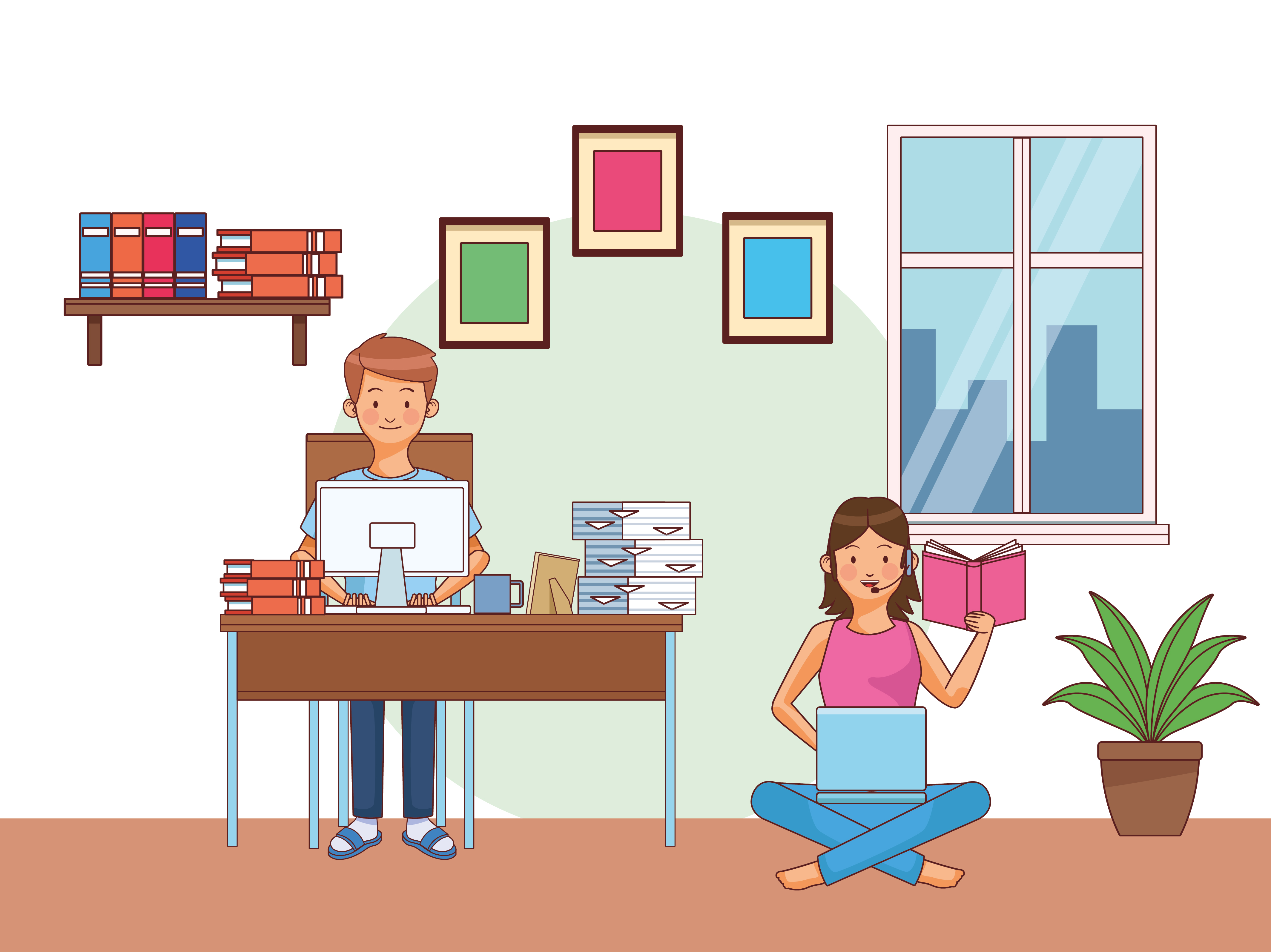 Download Home office young couple - Download Free Vectors, Clipart ...