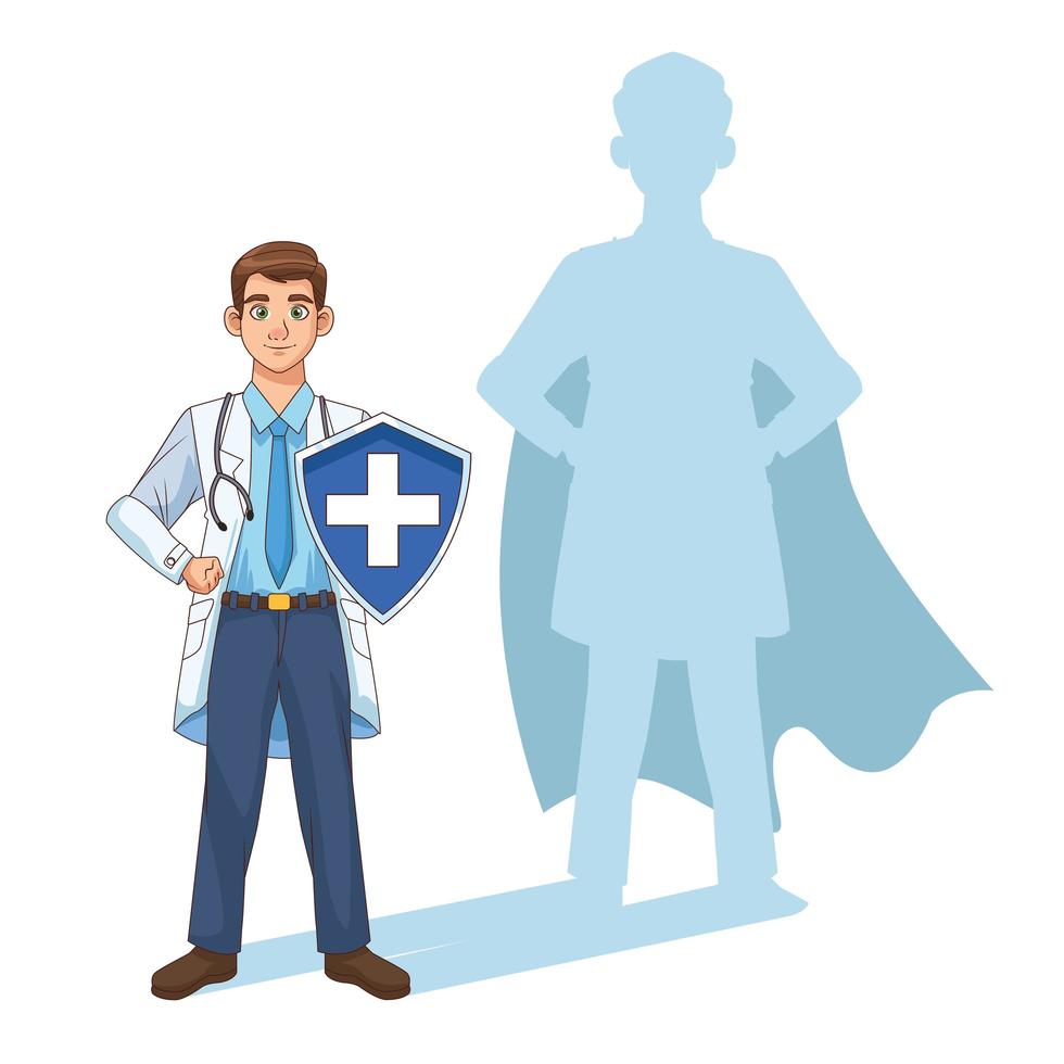 Super doctor with shield and shadow vector