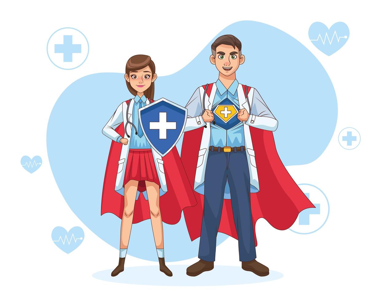 Doctors with hero cloak and shield  vector