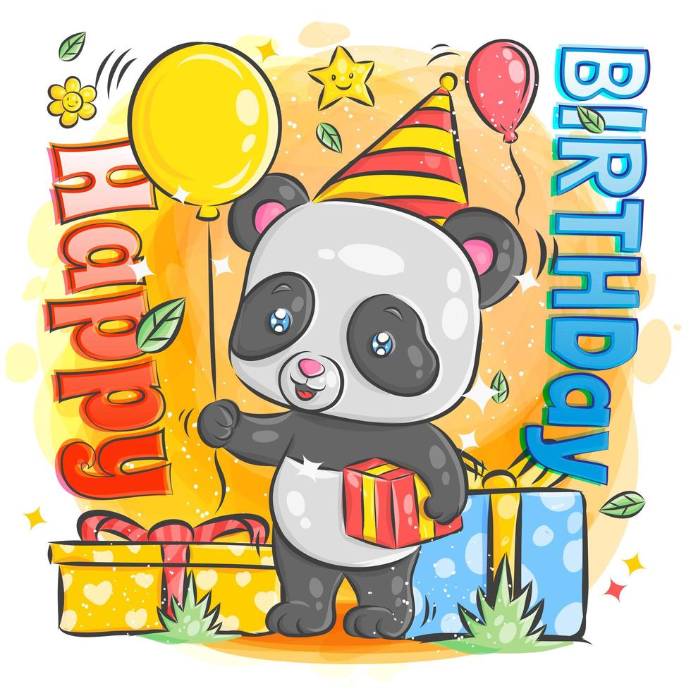 lindo panda celebrando cumpleaños vector