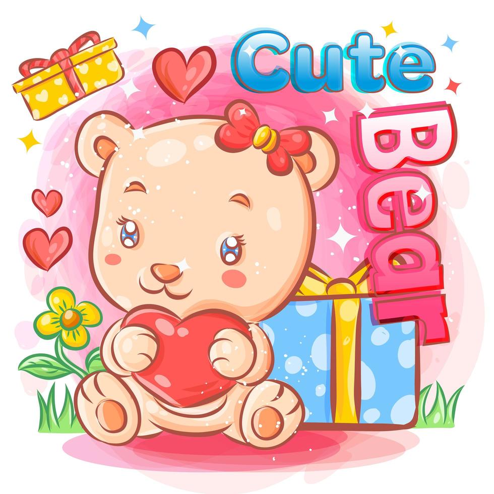 Cute Female Bear in Love Holding Valentines Day Gifts vector