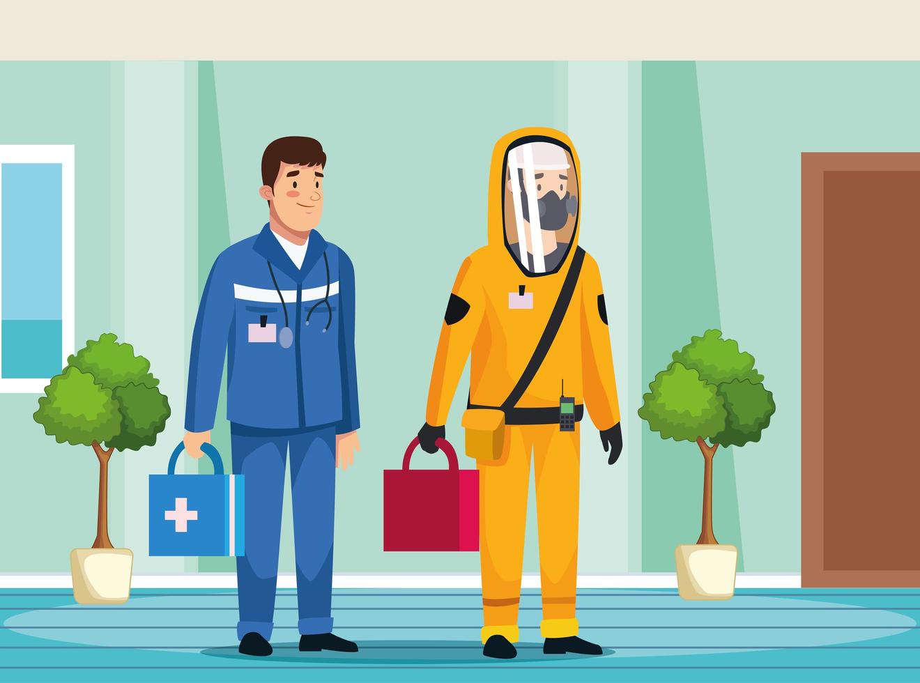 Biohazard cleaning person and paramedic vector