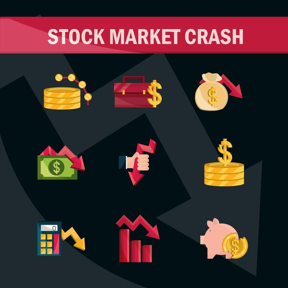 Stock market crash icon set vector