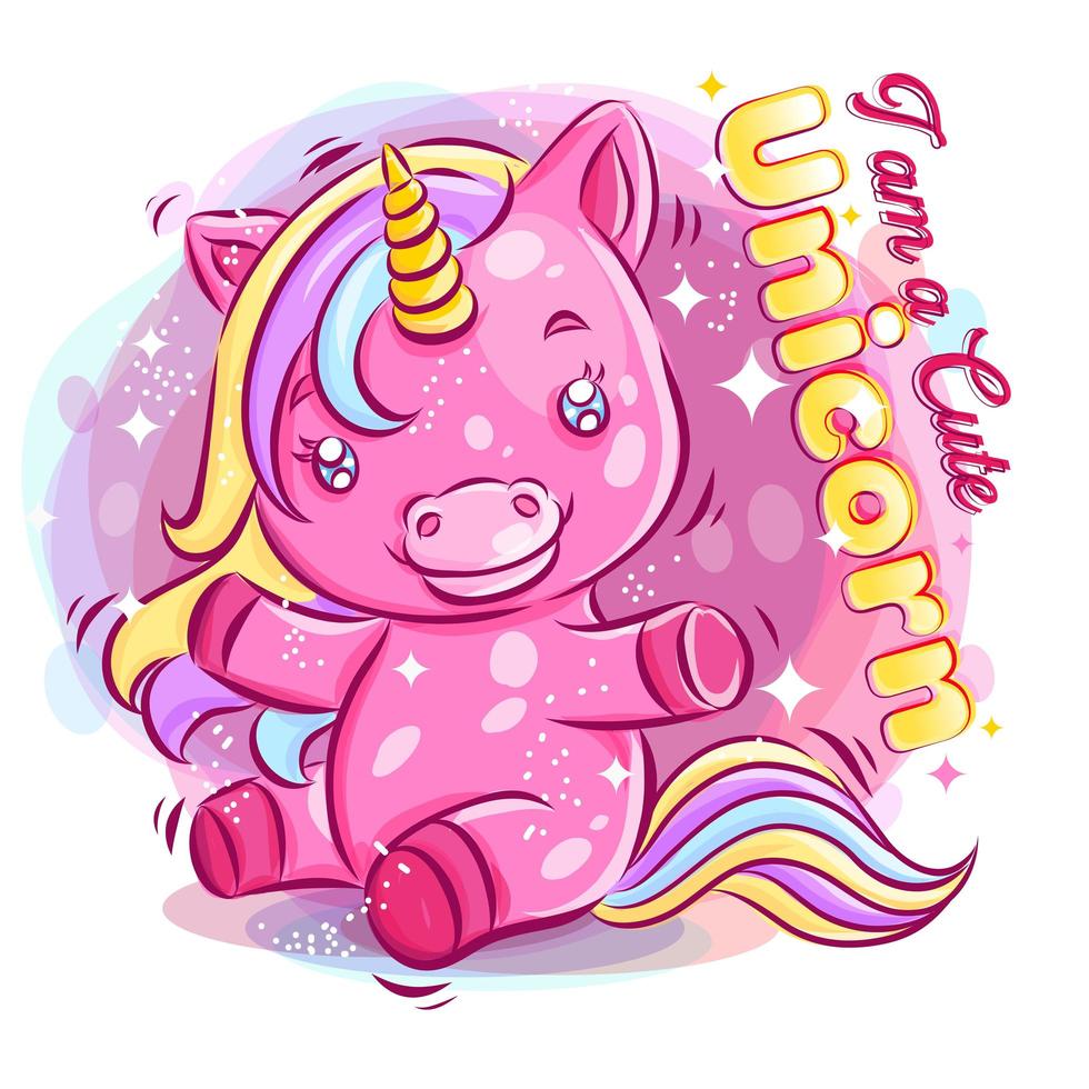 lindo unicornio colorido jugando con sonrisa feliz ilustración de dibujos animados vector