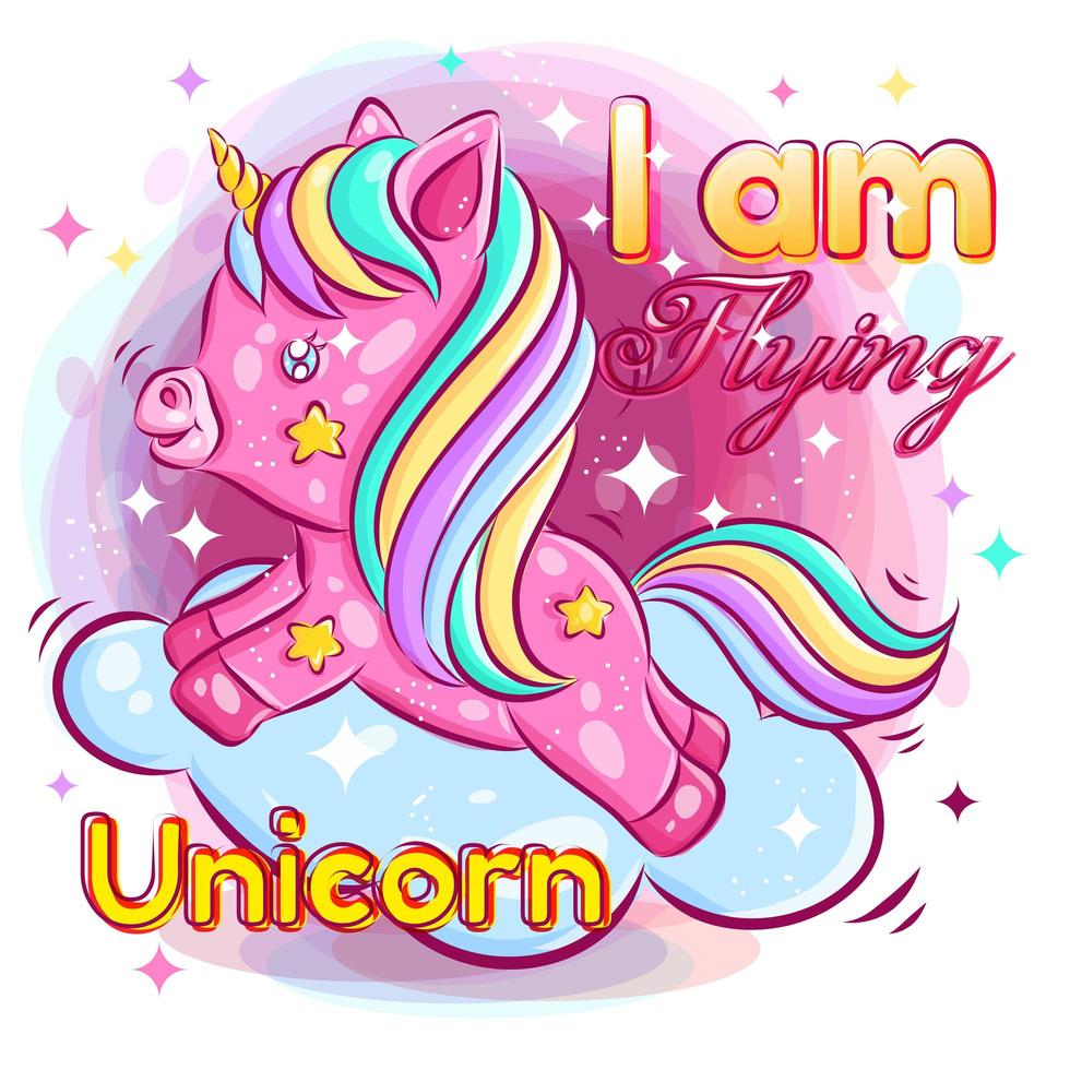 Cute Colorful Unicorn Playing on a Cloud vector