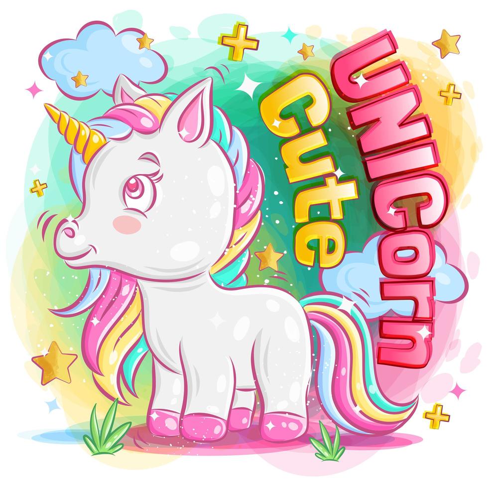 Cute Unicorn Feeling Happy with Clouds vector