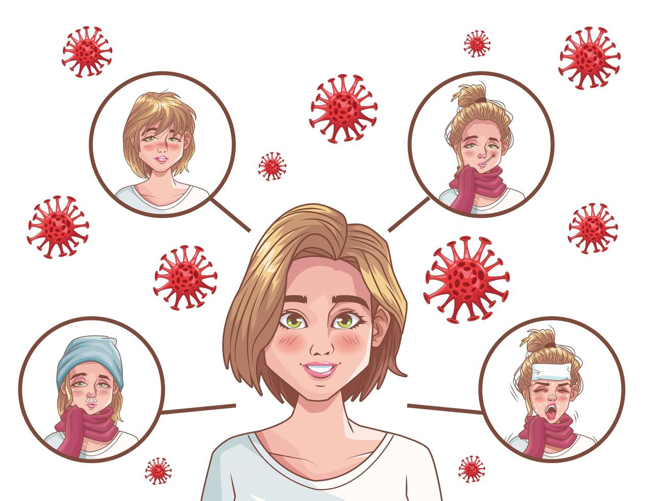 infografía de coronavirus con mujeres enfermas vector