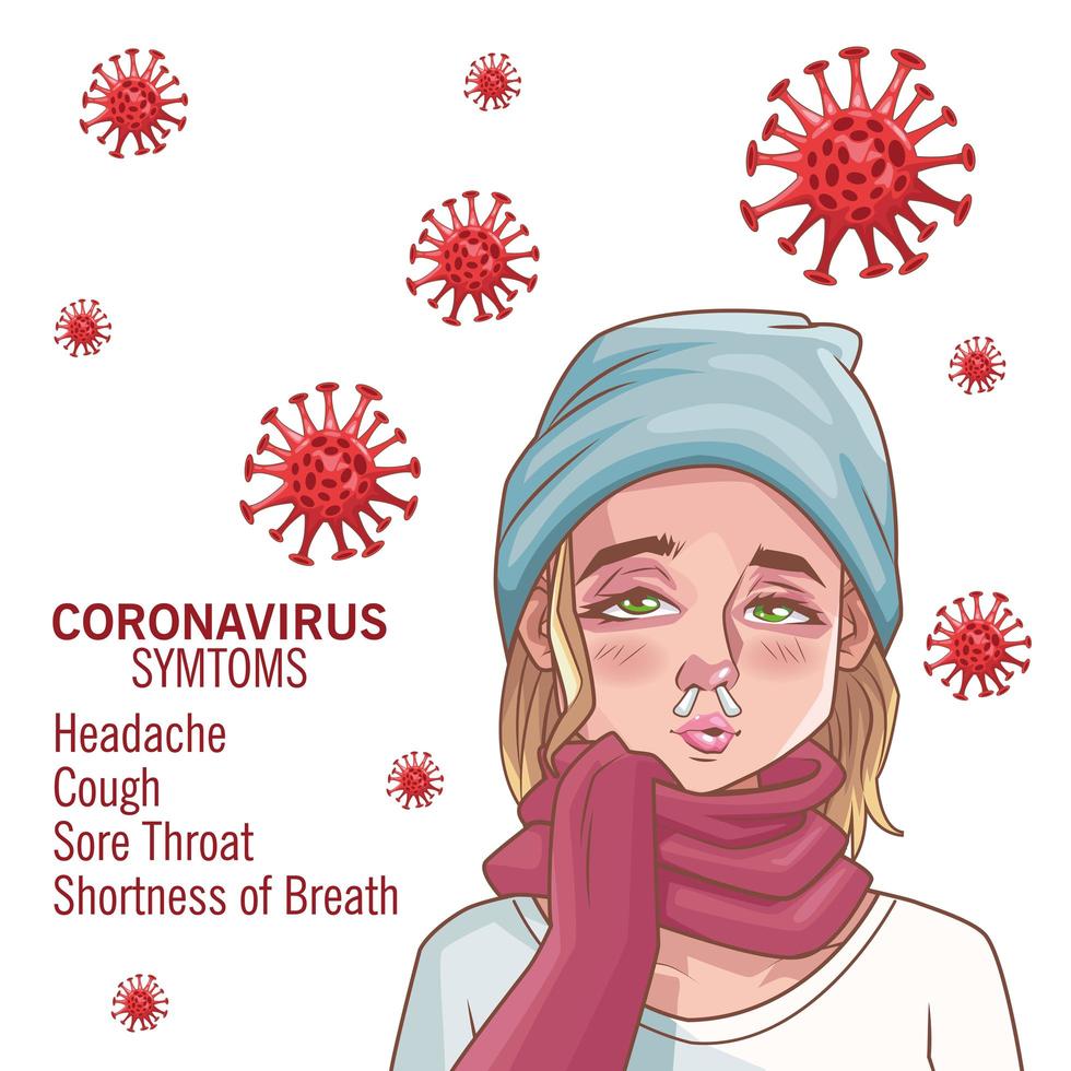 Coronavirus infographic with sick young woman vector