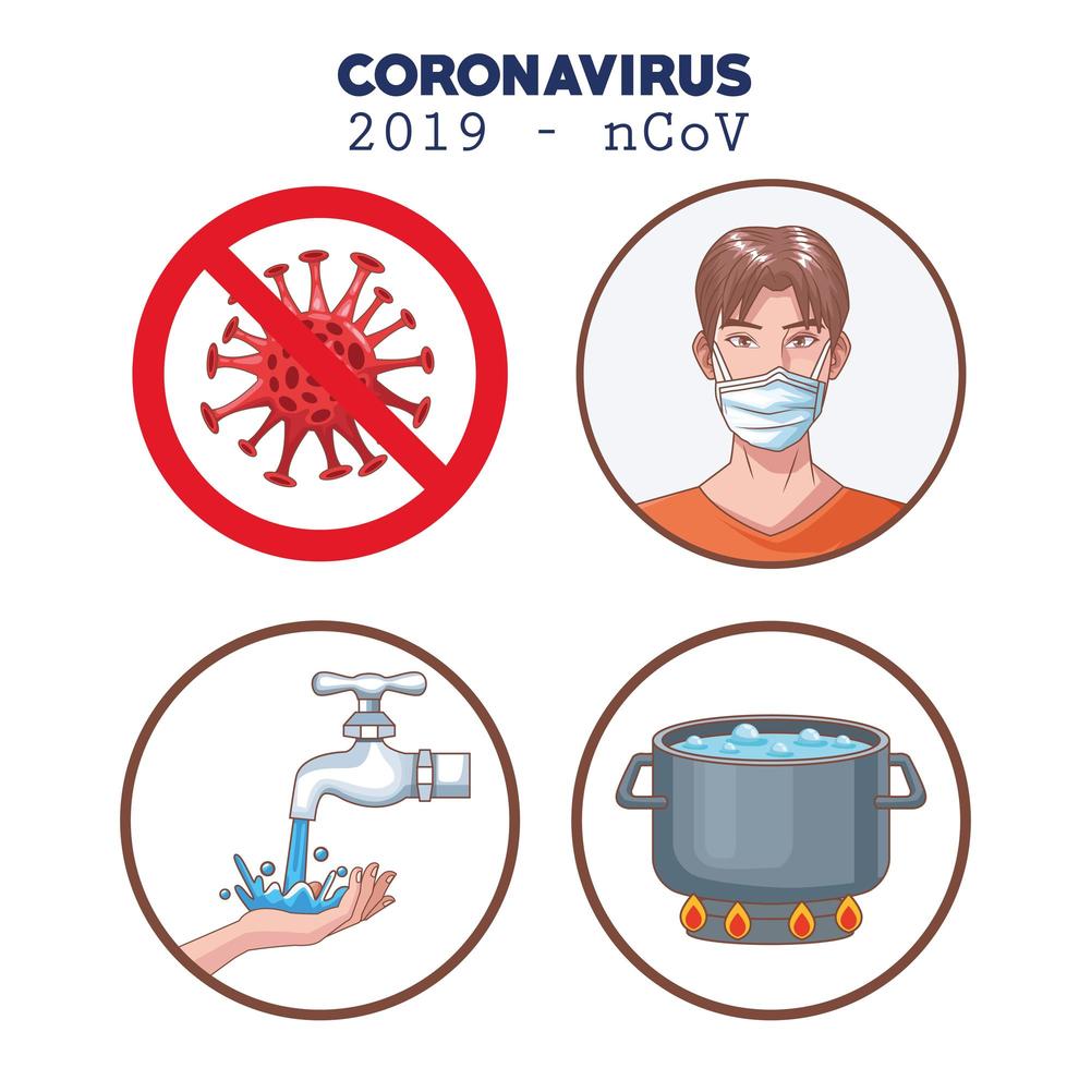 Infografía de coronavirus con iconos de conjunto de prevención vector