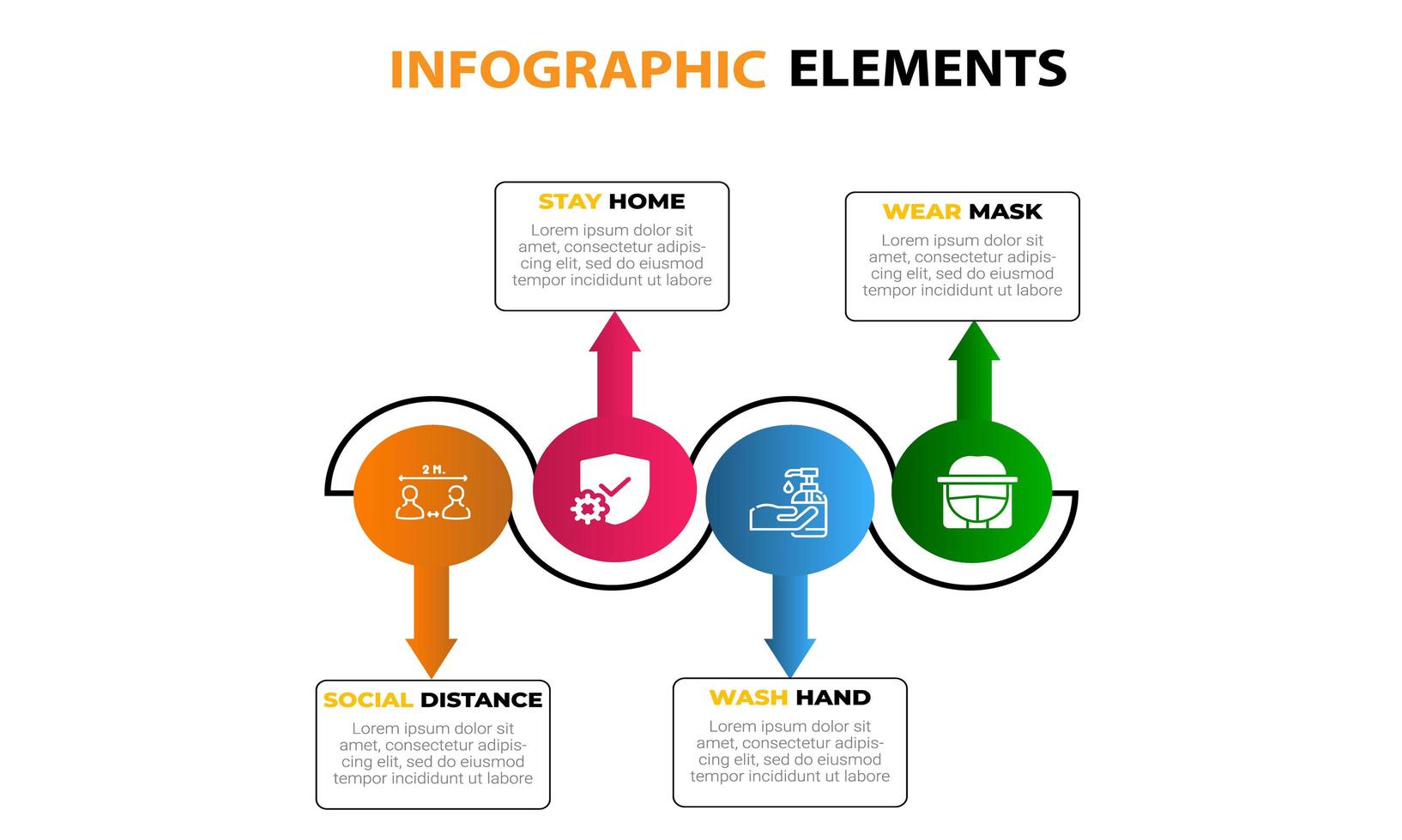 conjunto de 4 elementos de información gráfica de colores brillantes vector