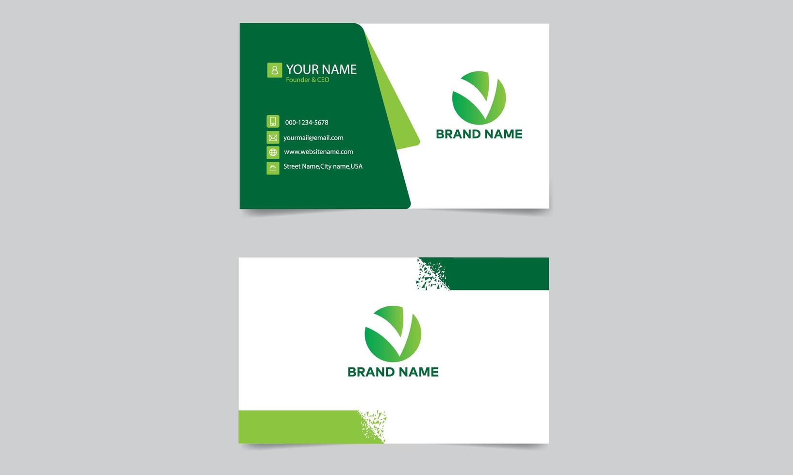 Double-sided modern simple green and white business card vector