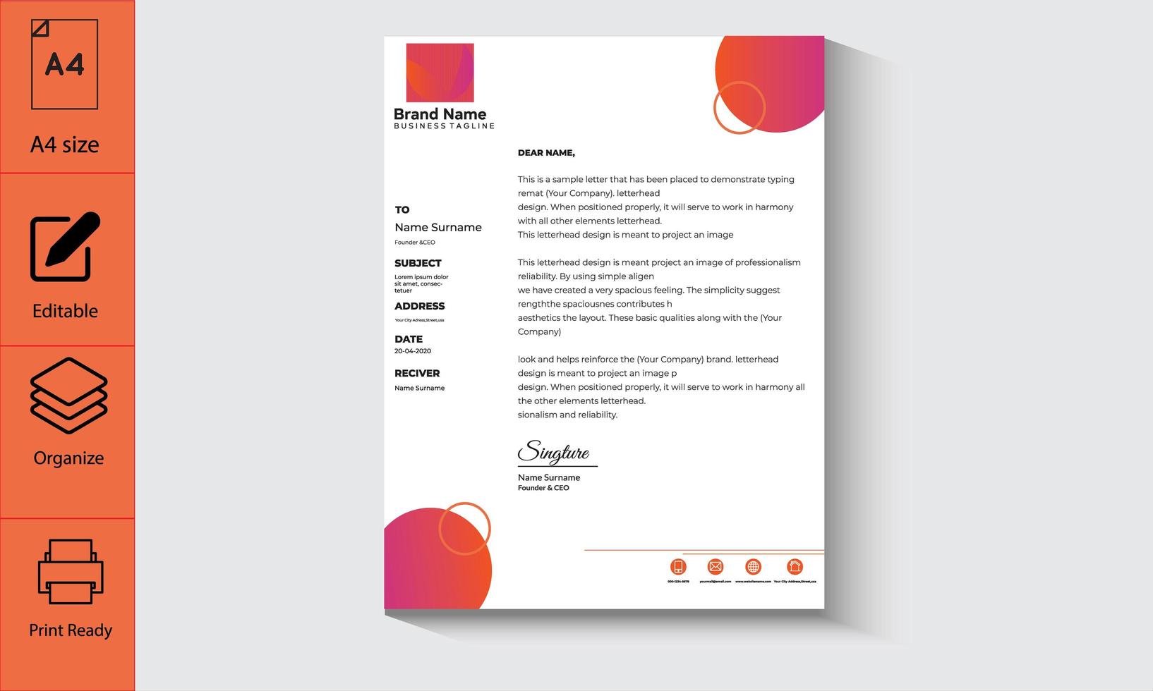 Pink and Orange Gradient Shape Business Letterhead vector