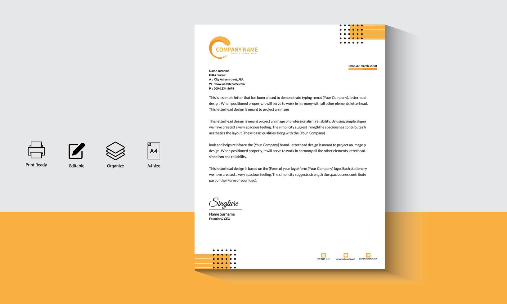 Geometric Modern Orange-Black Business Letterhead vector