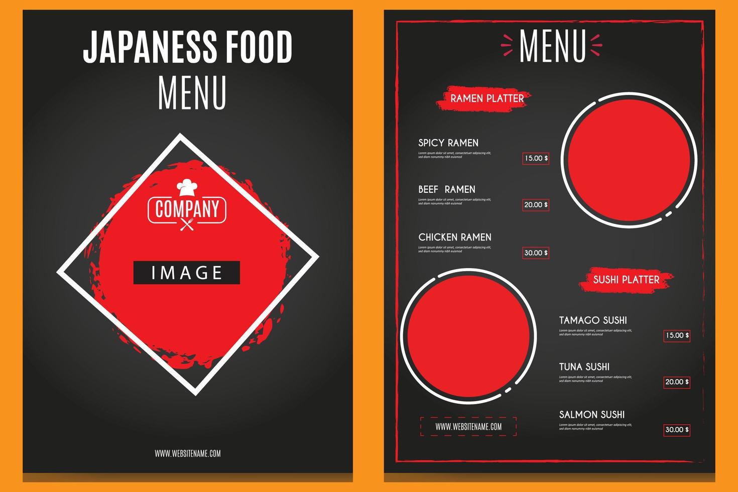 Vertical Japanese Food Menu In Black And Red Vector Art At Vecteezy