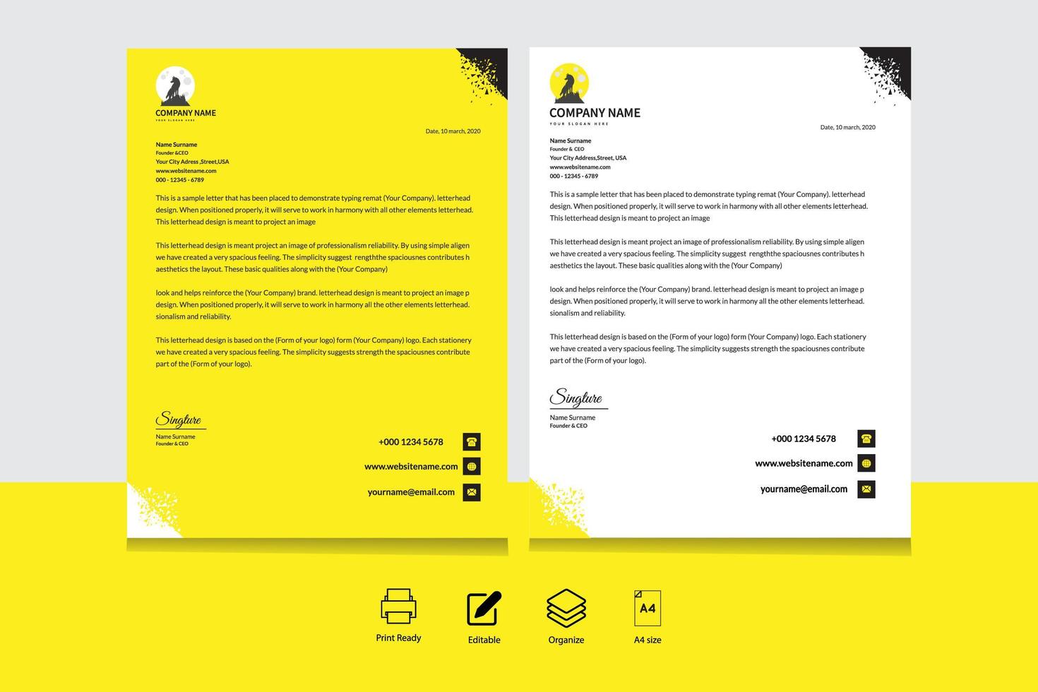 Yellow, black and white triangle corner letterhead vector