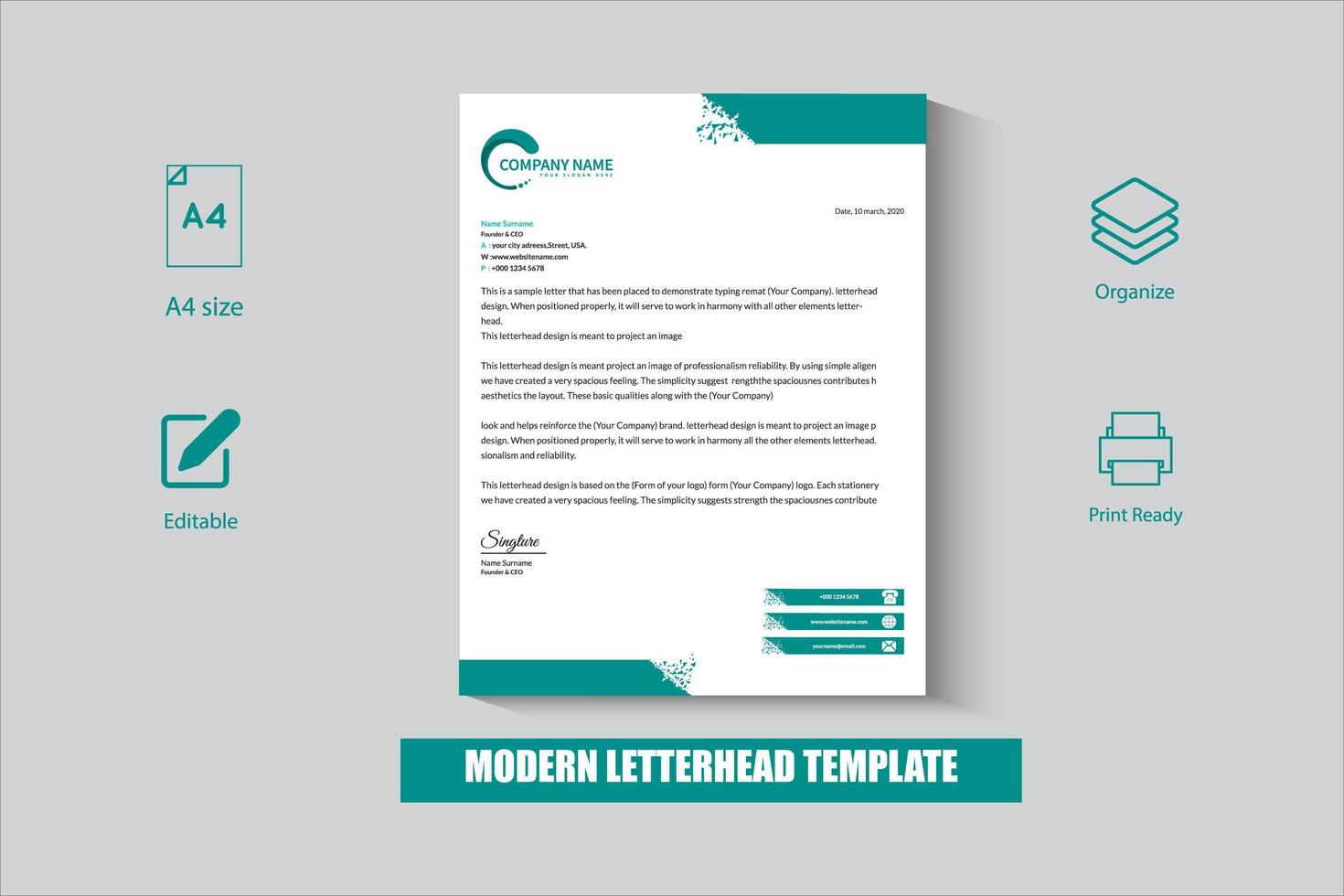 White and Green business letterhead template vector