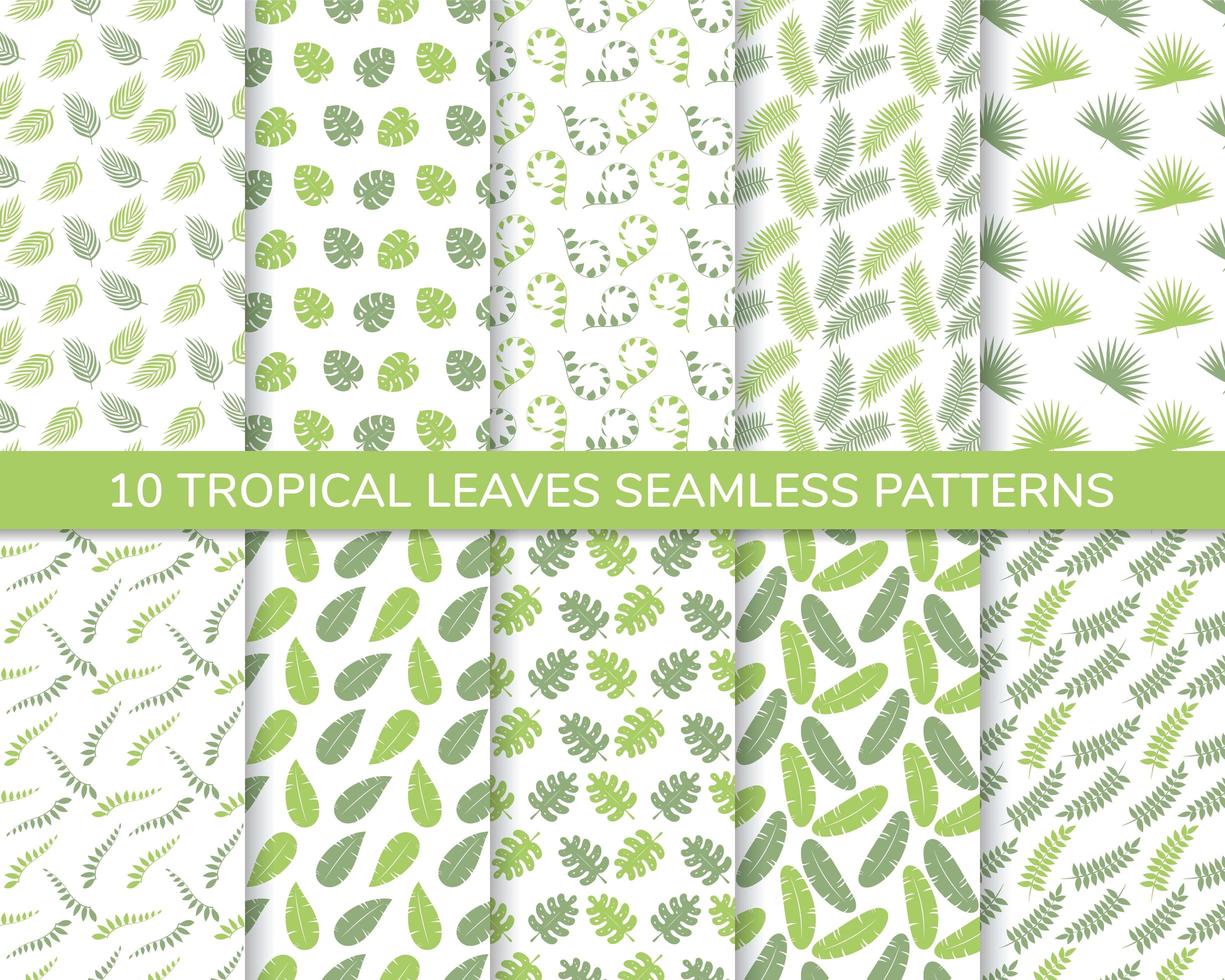 Set of tropical leaves seamless pattern vector