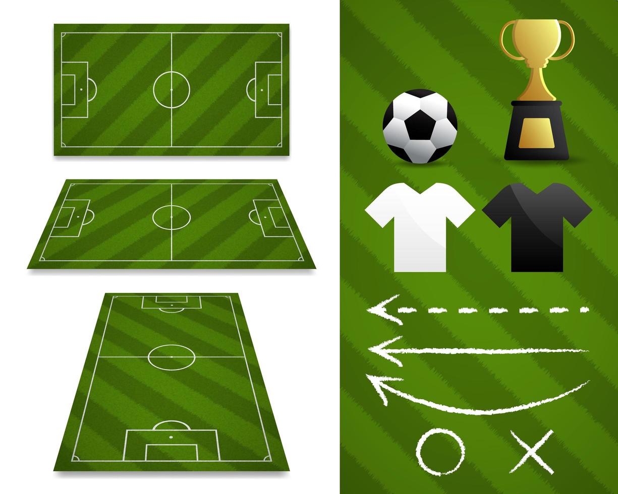 A set of football fields and items vector