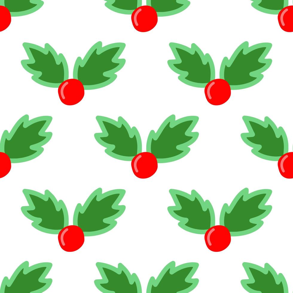 Cute cartoon Christmas holly seamless pattern vector