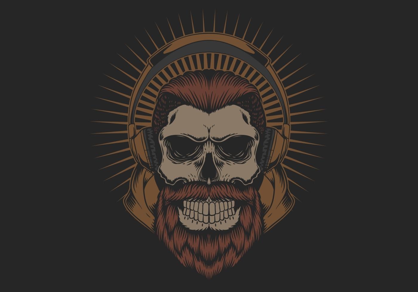 Skull head with beard and headphones vector