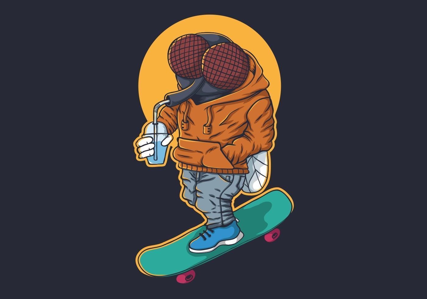 Fly with drink on skateboard design vector