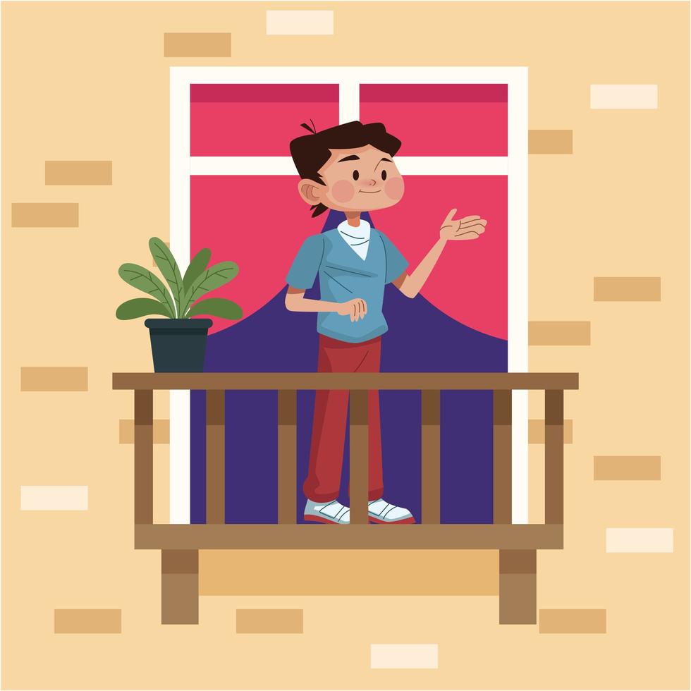 Young man in his apartment balcony vector