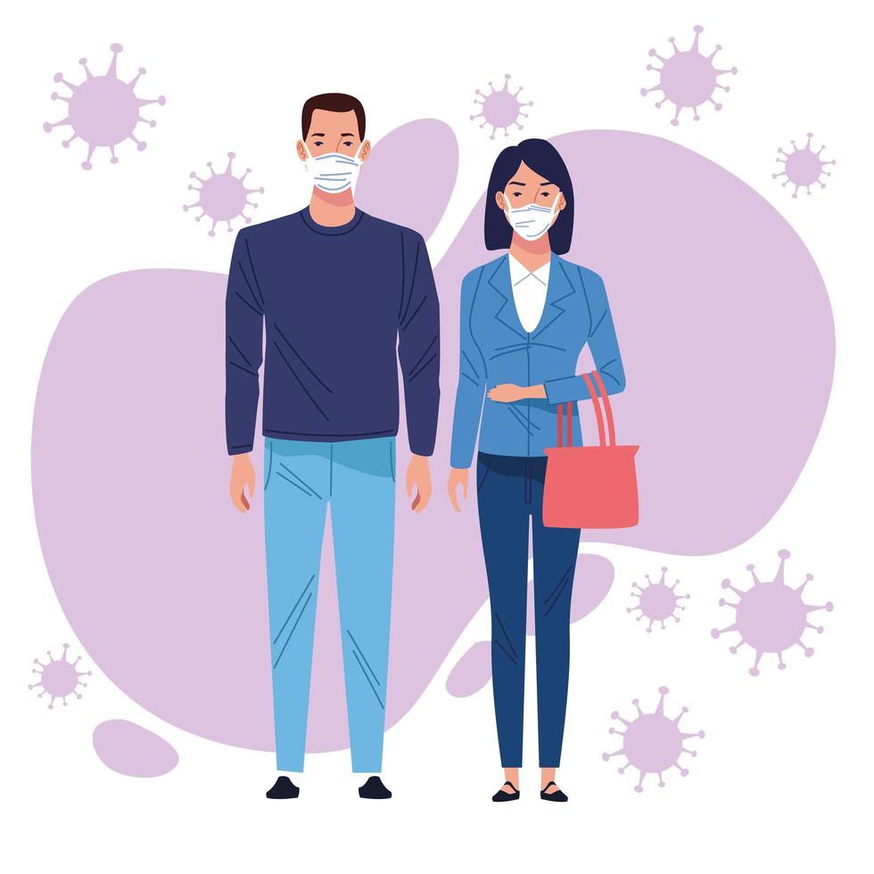 Couple using medical mask for coronavirus vector