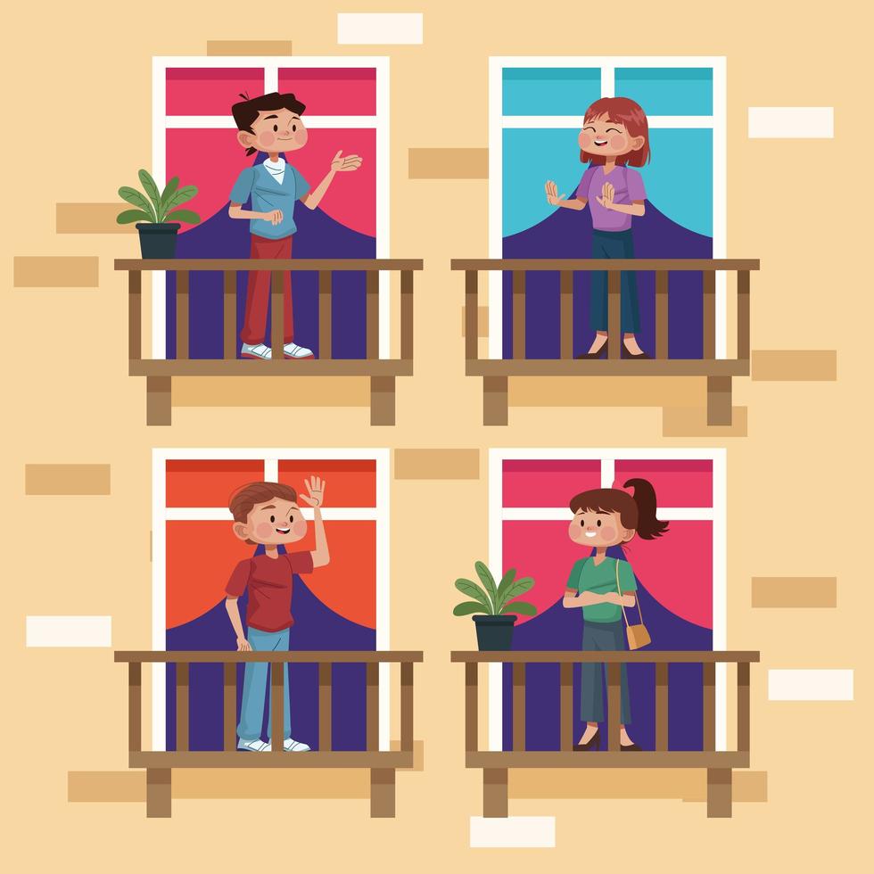 Some couples in their house balcony  vector