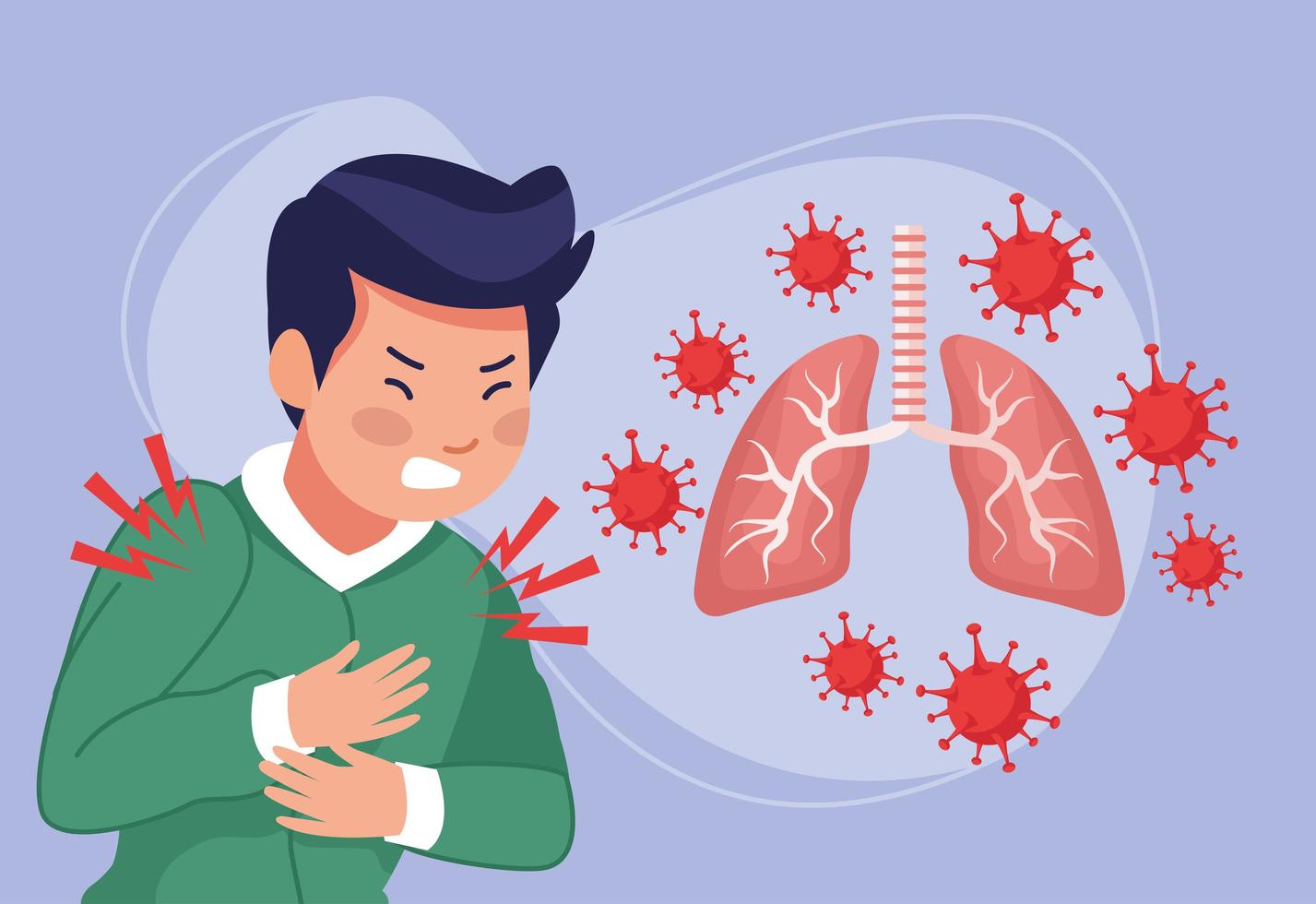 Young sick man with chest pain and lungs  vector