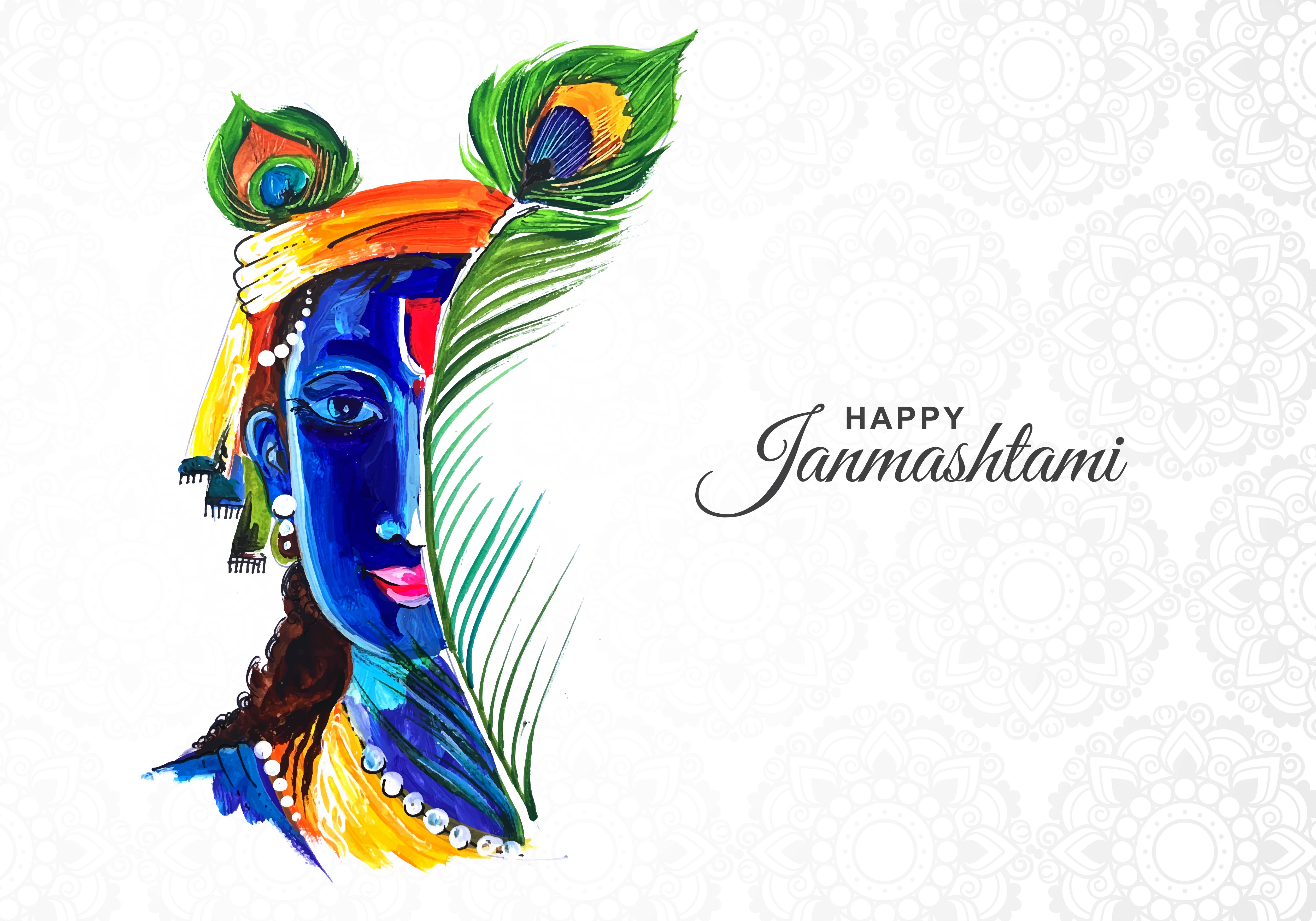 Colorful Krishna Half Face Janmashtami Card Background 1256902 Vector Art  at Vecteezy