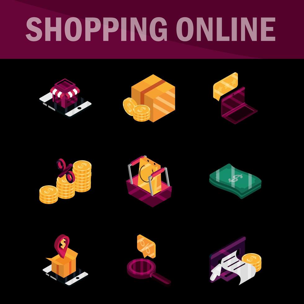 Online shopping and e-commerce icon set vector