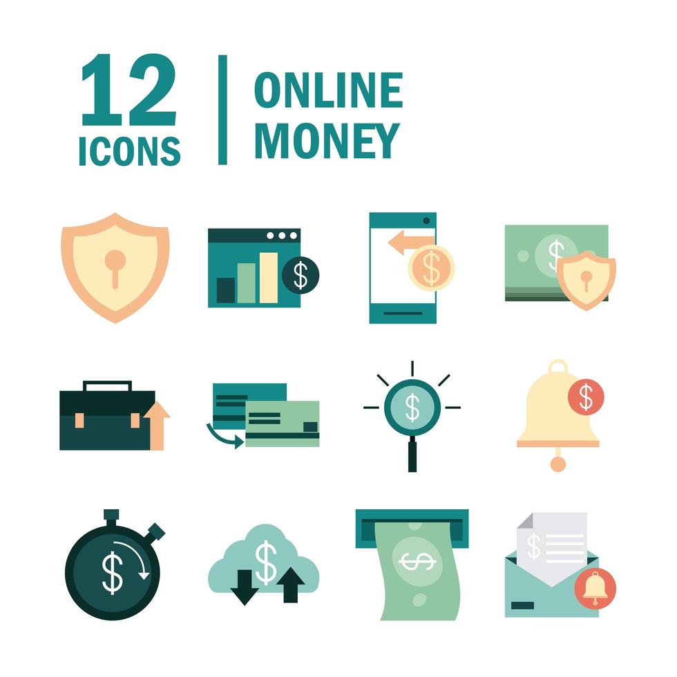 E-bank and online finances icon set vector