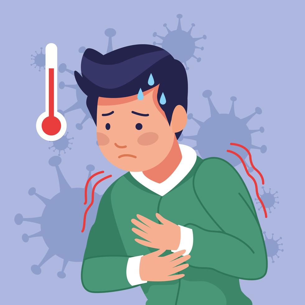 Young man with fever due to COVID19  vector