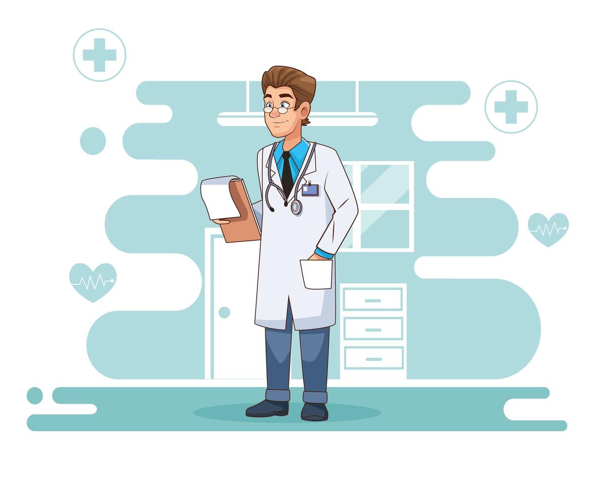 Professional doctor character with a checklist  vector