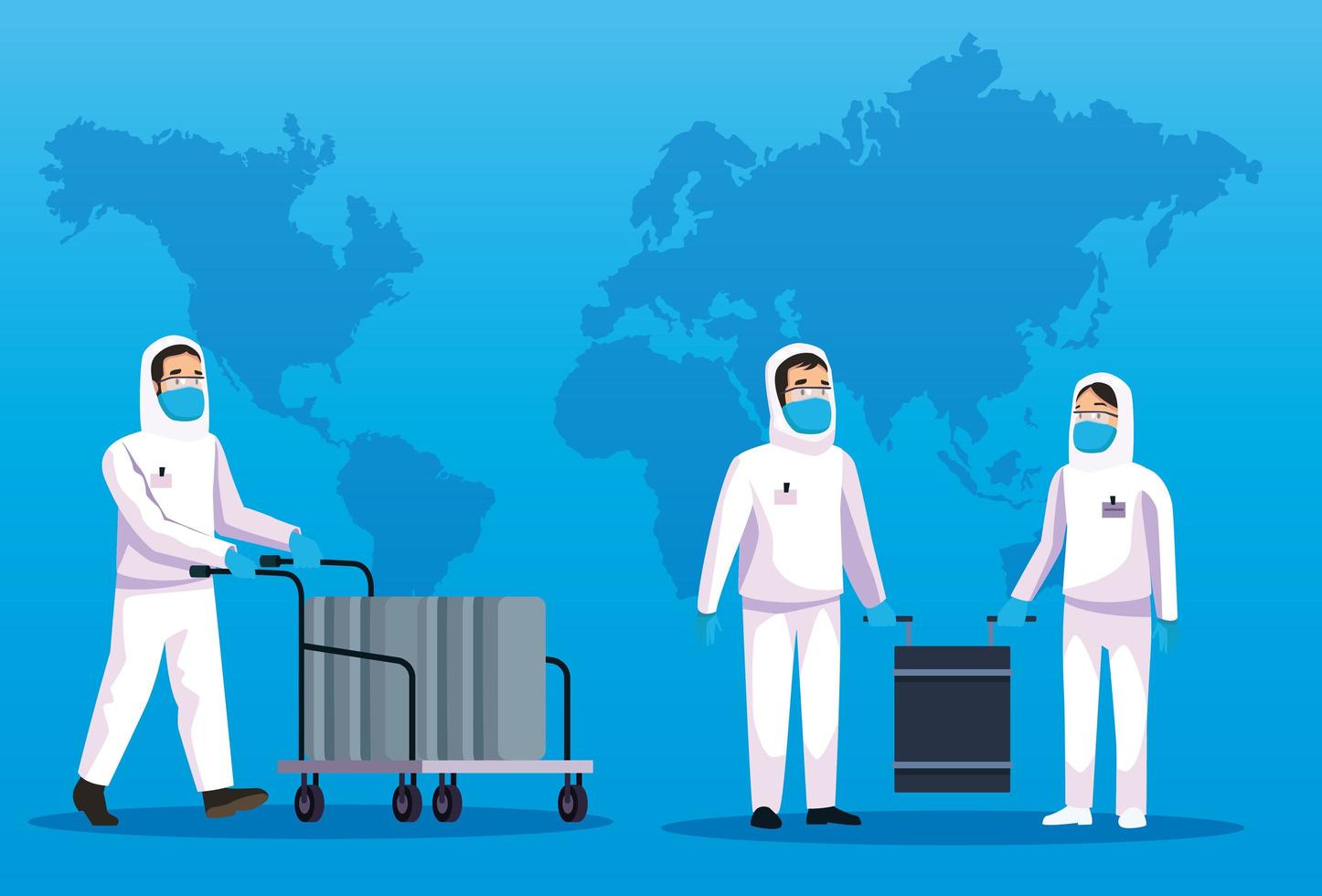 Biohazard cleaning persons with world map  vector