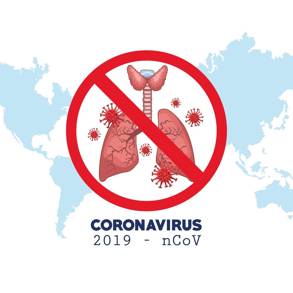 Infografía de coronavirus con mapa mundial y pulmones. vector
