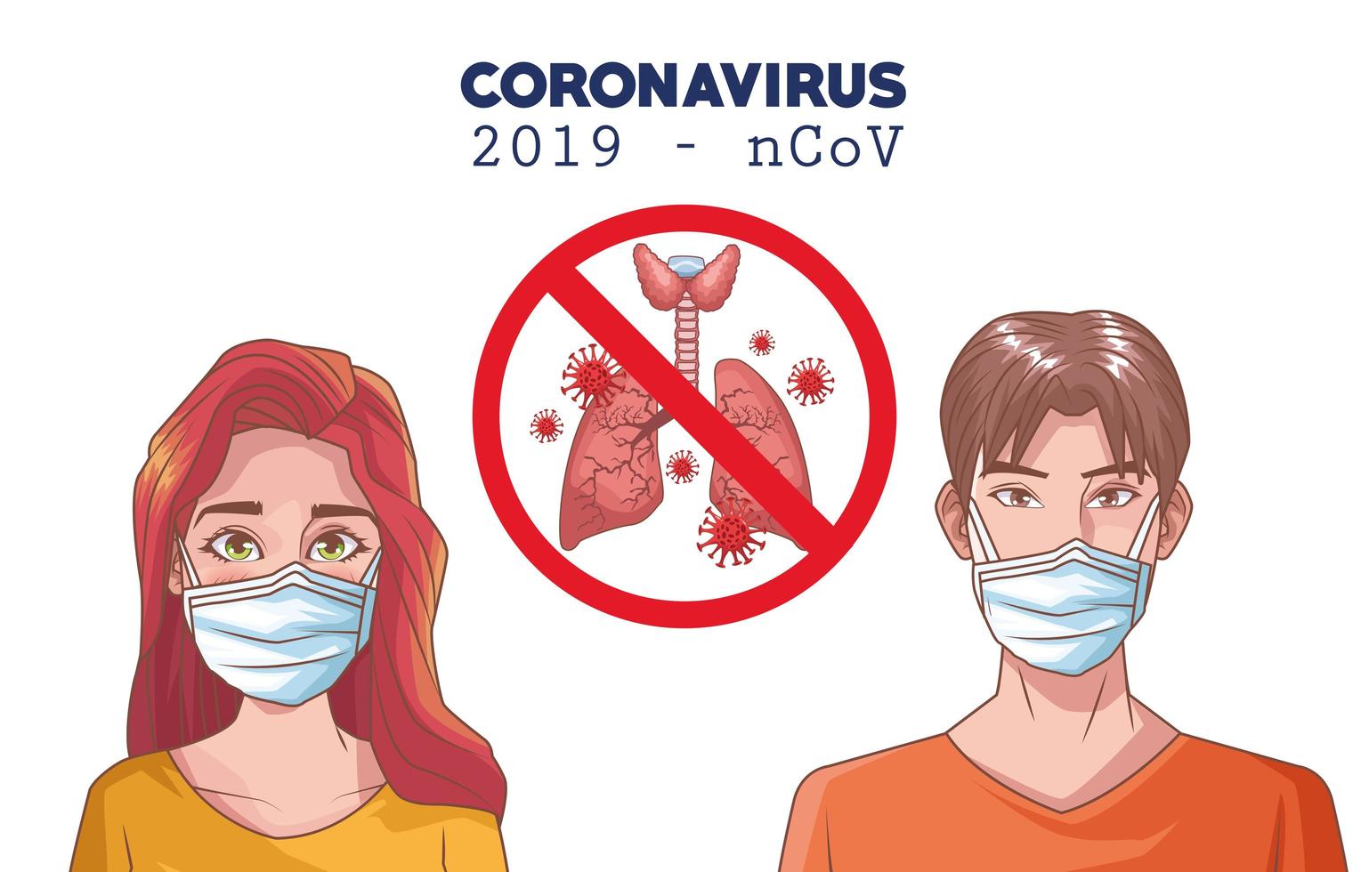 Coronavirus infographic with people using mask and lungs vector
