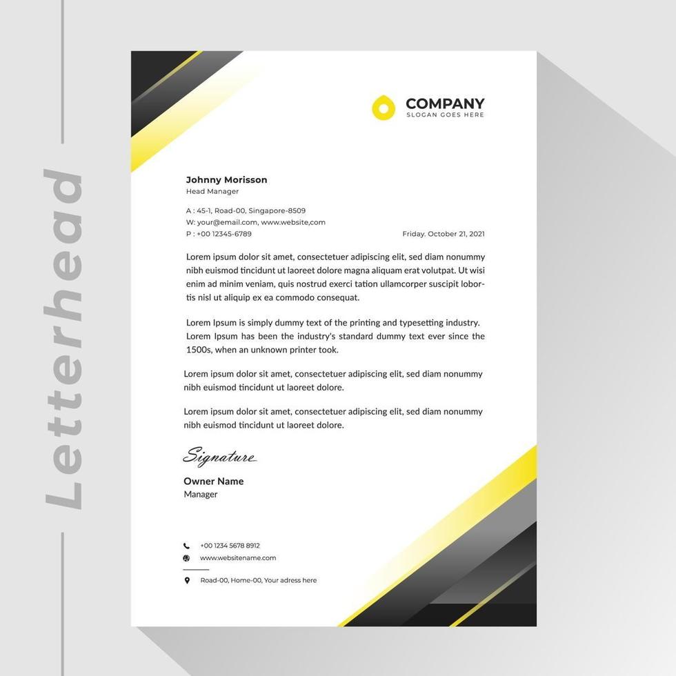 Business letterhead with black and yellow gradient triangle corners vector