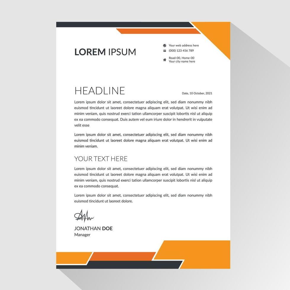 Business letterhead with angled orange and black borders vector