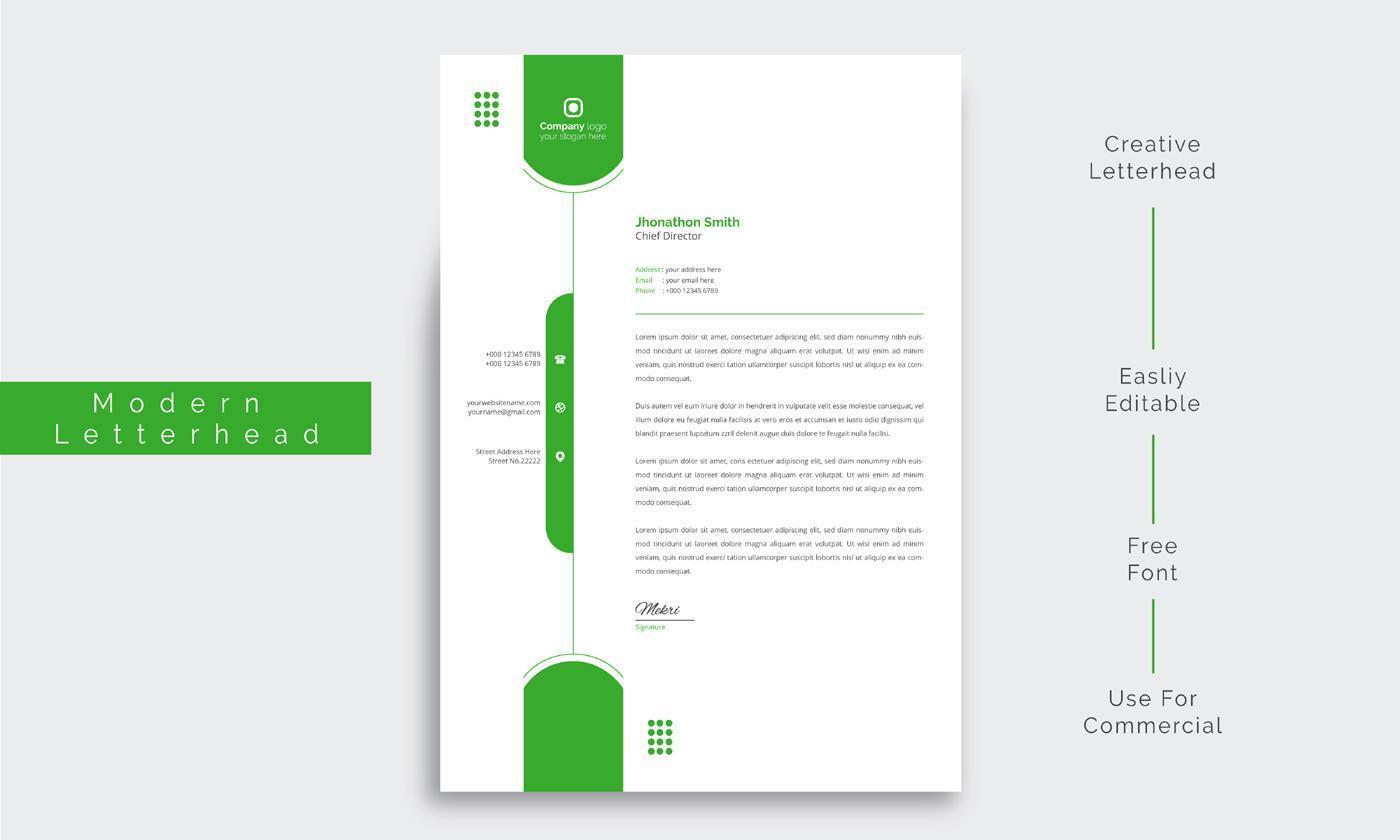 Clean business letterhead with rounded green shapes vector