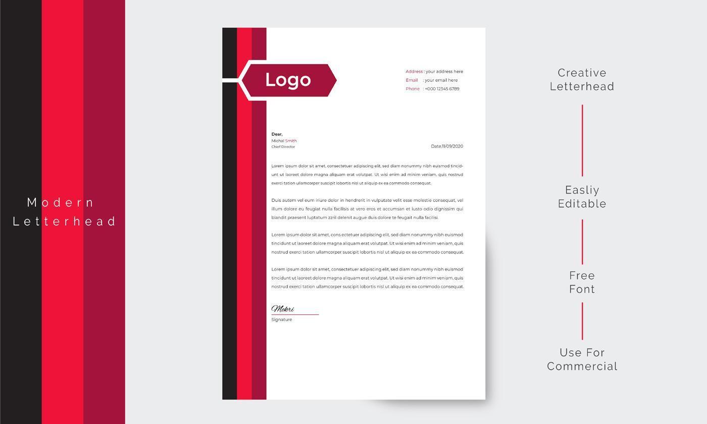 Modern busienss letterhead with black and red border vector