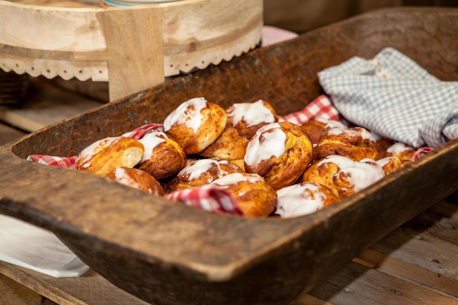 Pastries on wooden tray photo