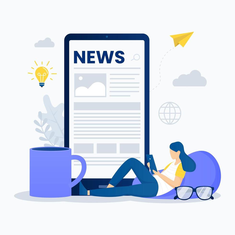 Reading online news concept vector