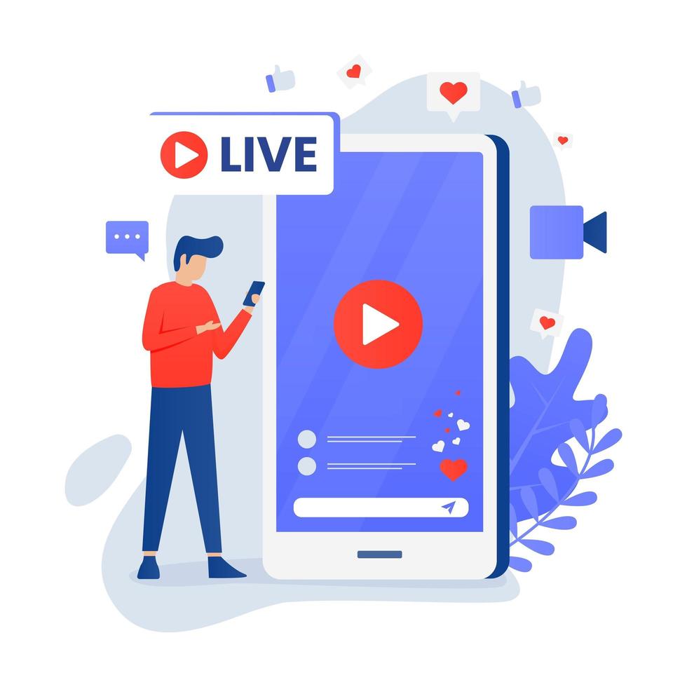 Social media live streaming concept with character vector