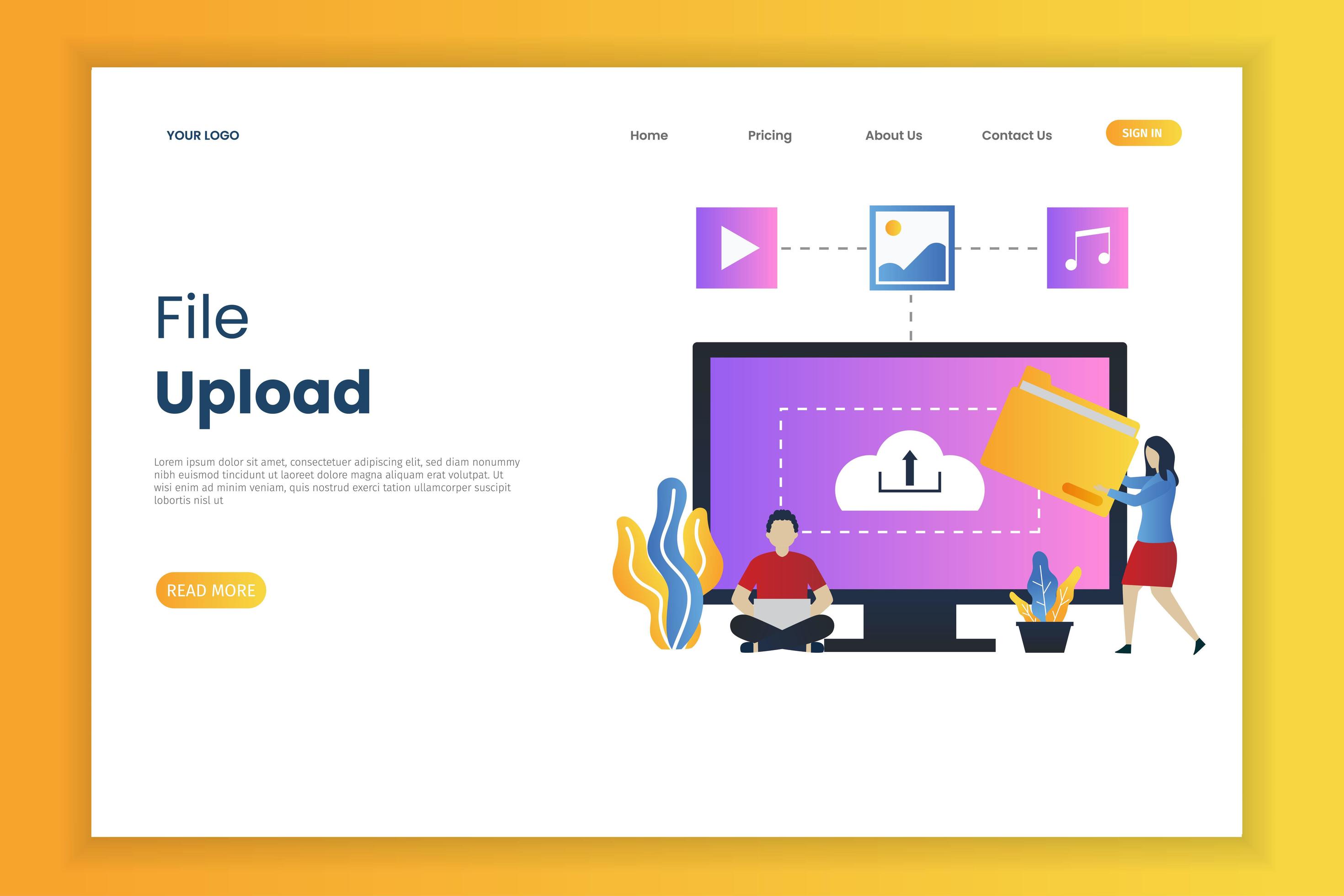 File upload landing page template with tiny people 1257167 Vector Art ...