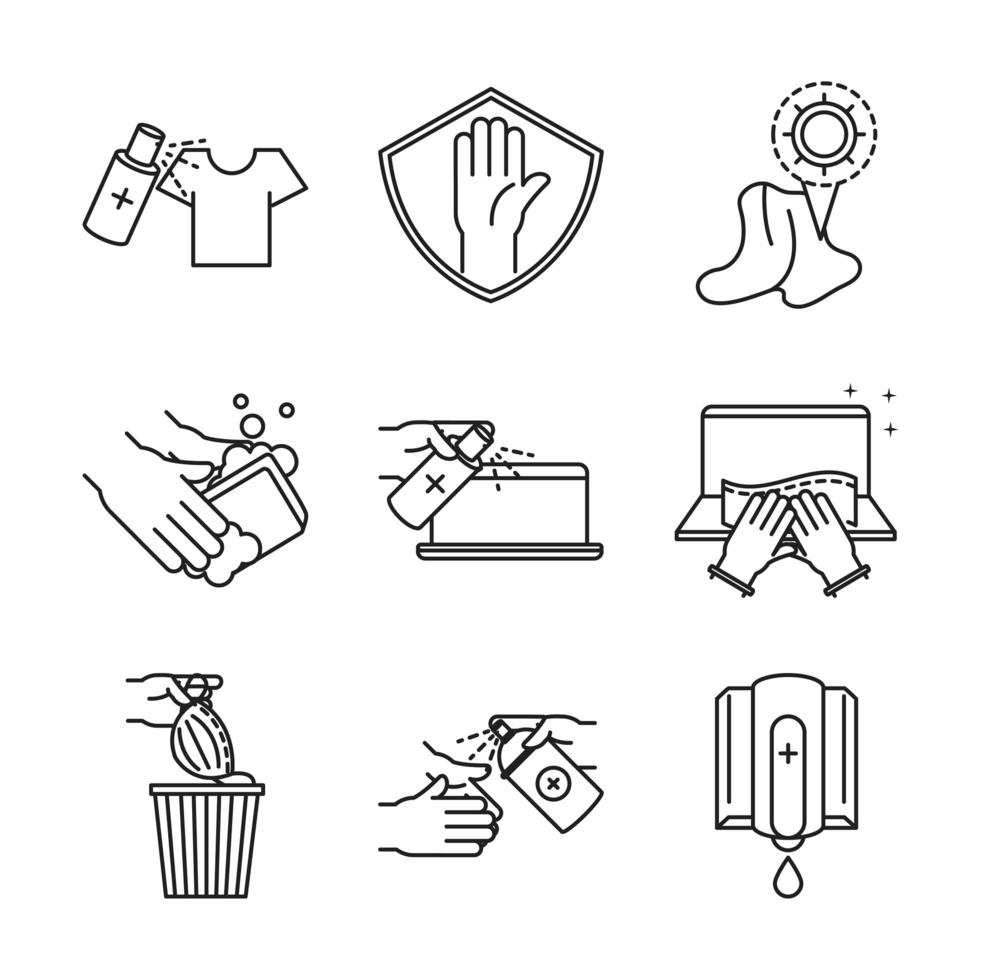 Prevention and disinfection line-style icon collection vector