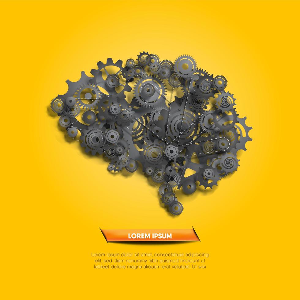 Abstract brain made of black gears and cogs vector