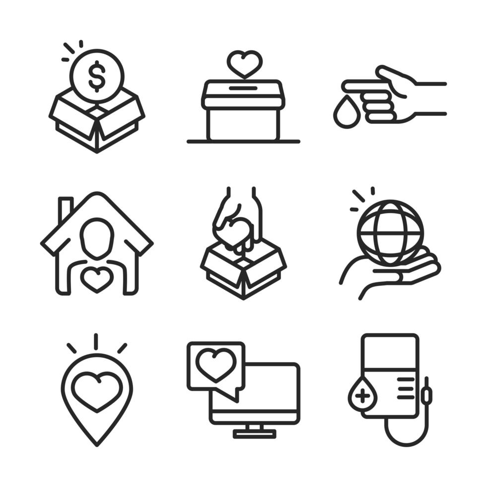 Donation and charity fundraiser icon collection  vector