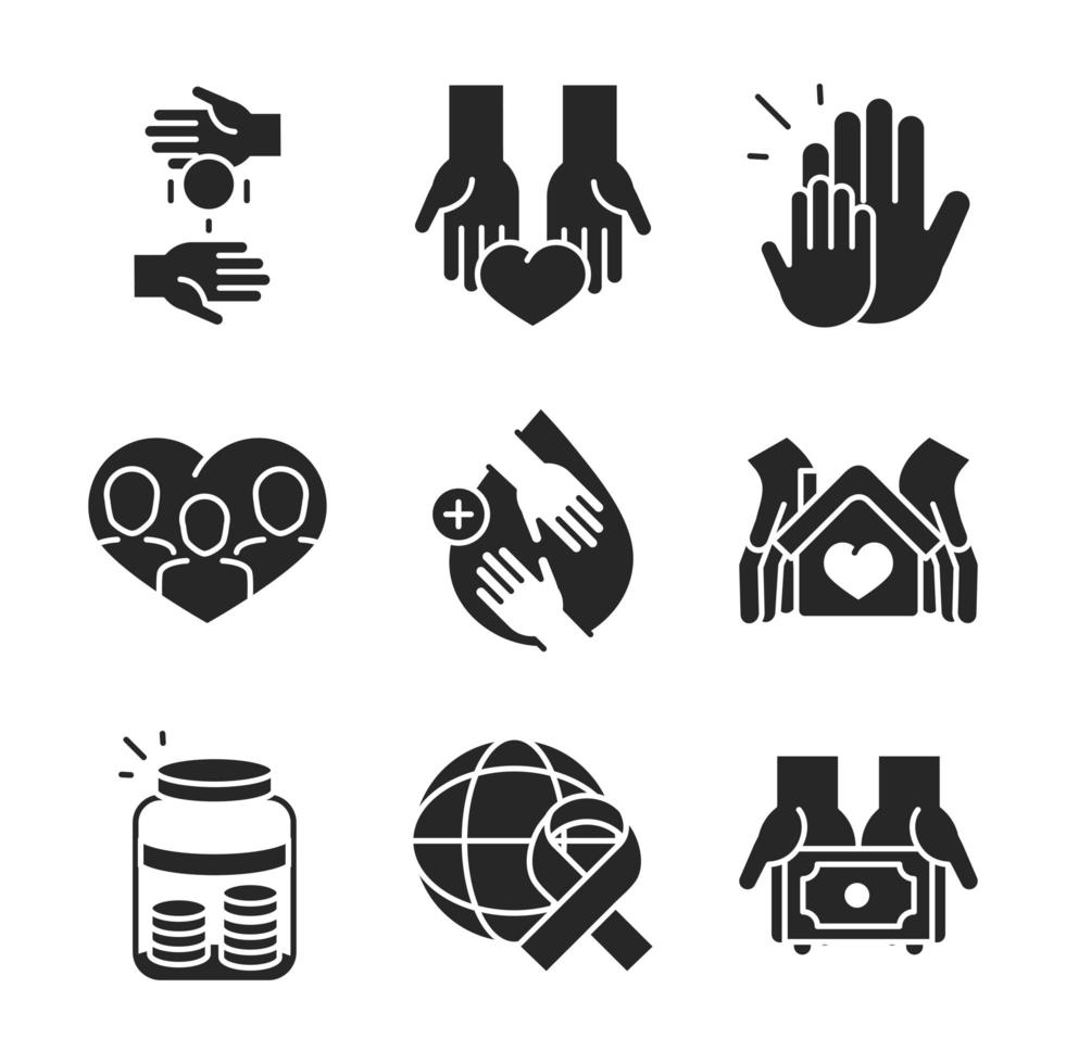 Donation and social assistance icon set  vector